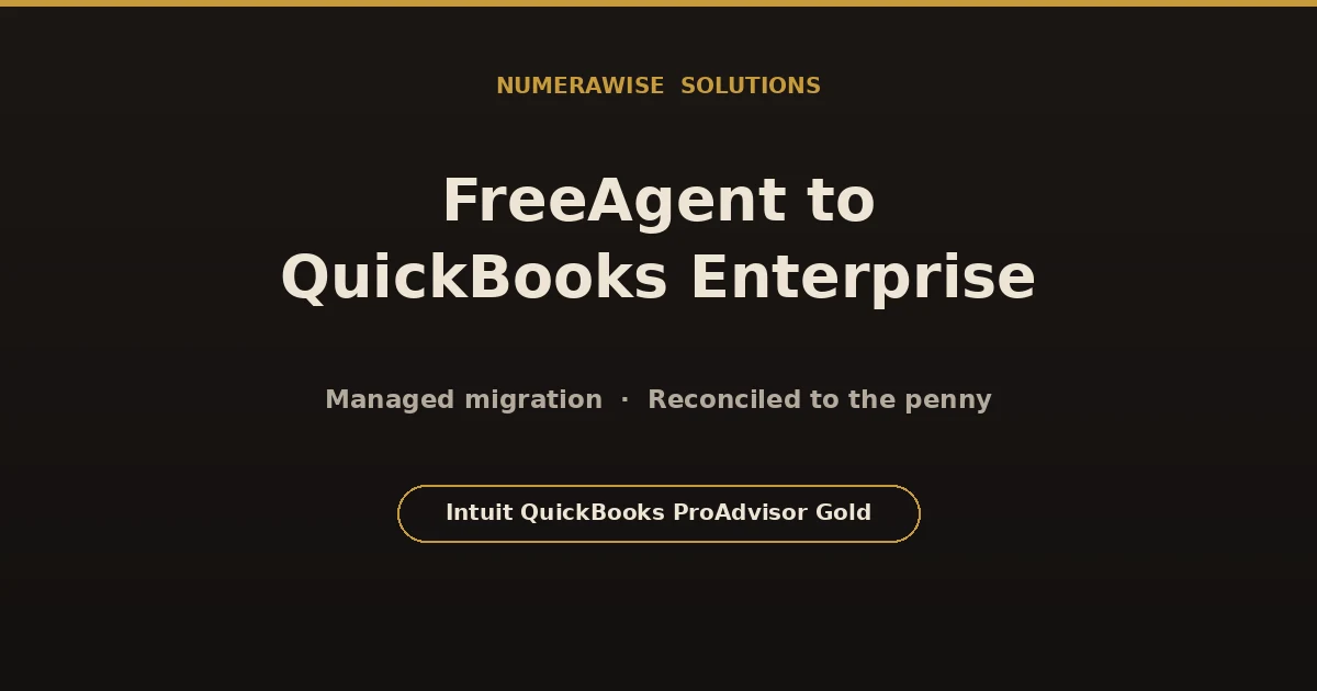 FreeAgent to QuickBooks Enterprise conversion by Numerawise — managed migration reconciled to the penny